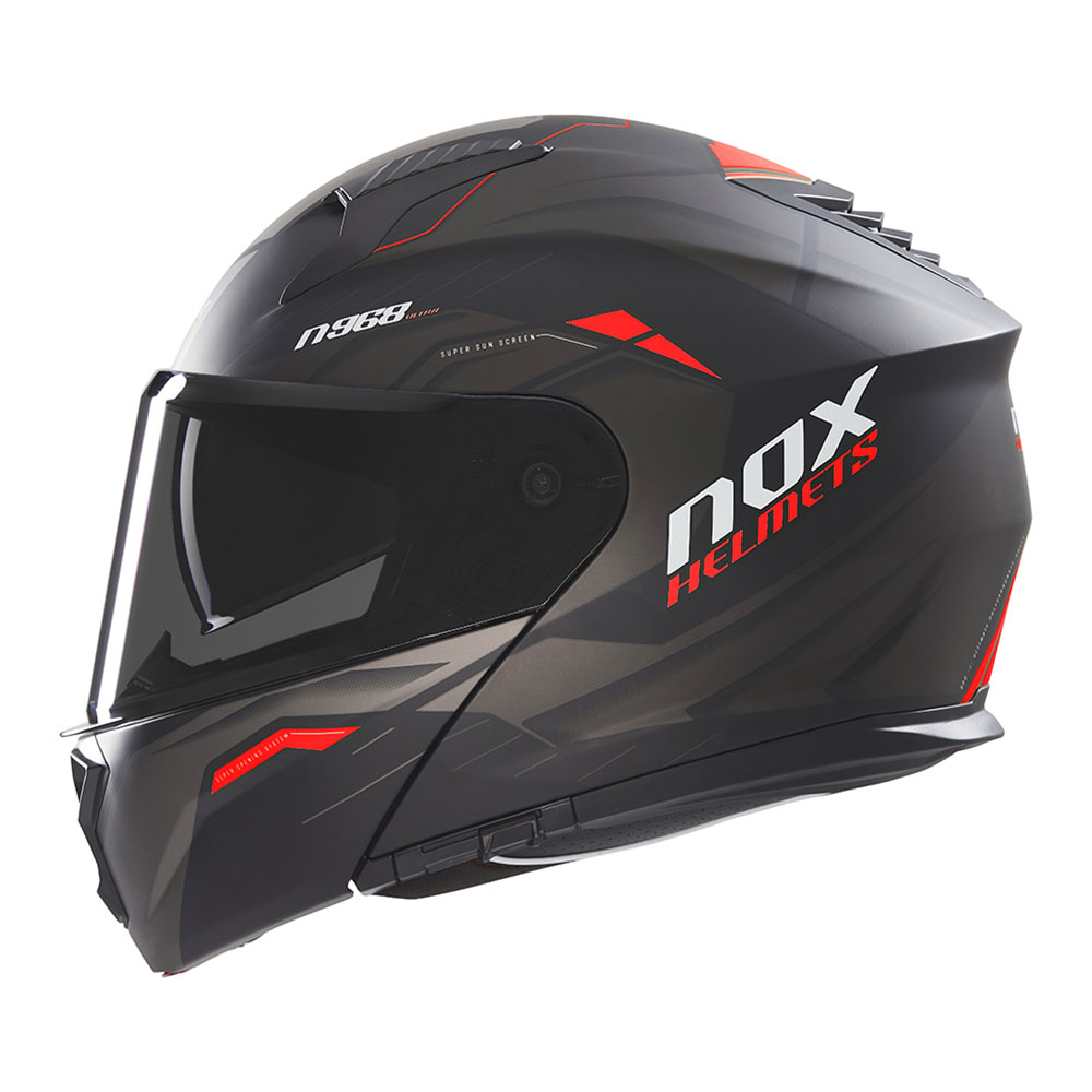 N968UMBR-1 Kaciga NOX N968 ULTRA Flip Up sa naočarima mat crno crvena