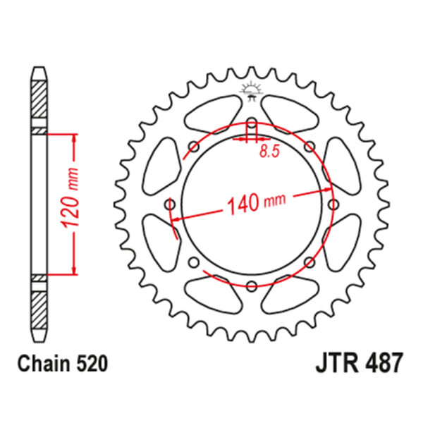Zadnji lančanik JT JTR487-44-50-32028 (520) 44 zuba