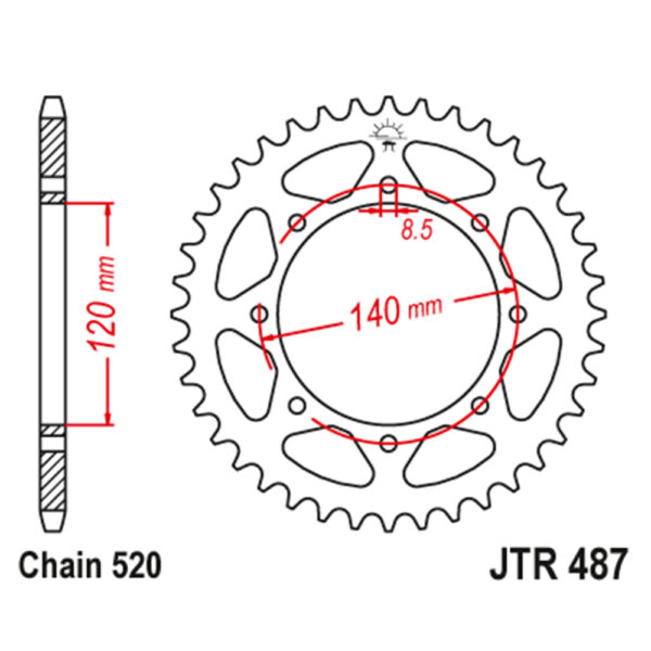 Zadnji lančanik JT JTR487-45-50-32028 (520) 45 zuba