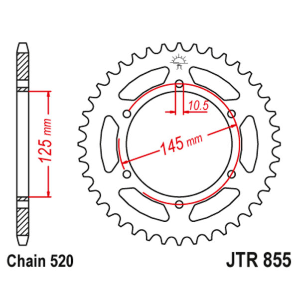 Zadnji lančanik JT JTR855-45-50-32042 (520) 45 zuba