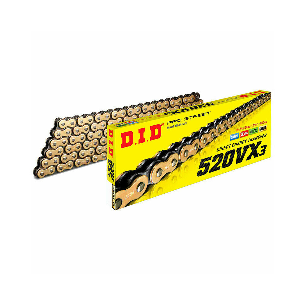 520VX3-GB-120L DID 520VX3 Lanac Pro-street X-Ring zlatno-crni 120 linkova
