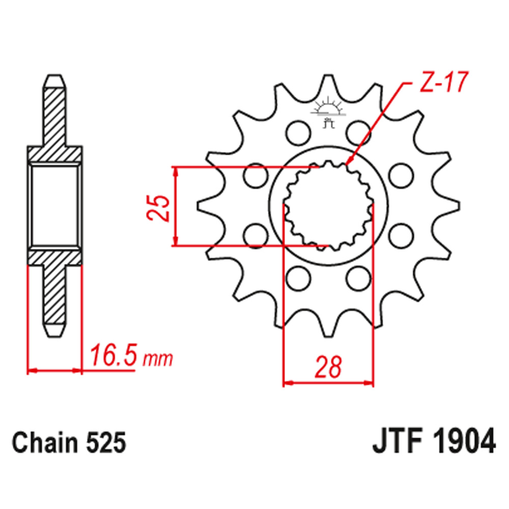 JTF1904-16 Prednji lančanik JT JTF1904-16RB (525) 16 zuba