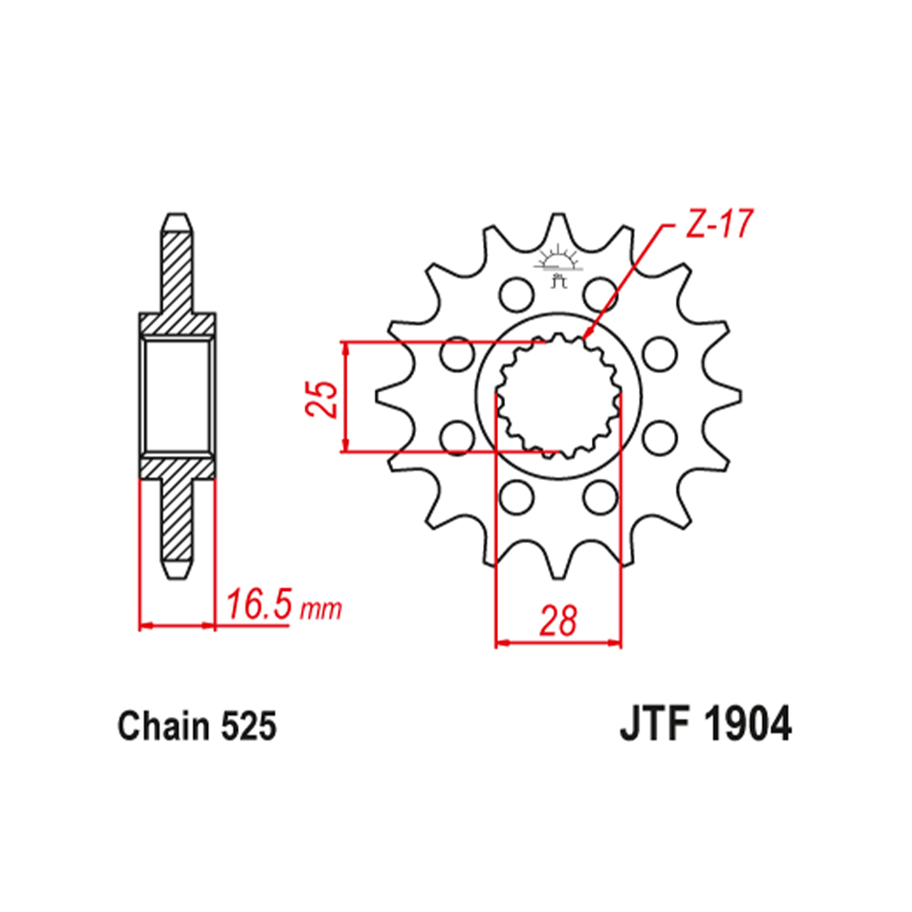 JTF1904-17RB Prednji lančanik JT JTF1904-17RB (525) 17 zuba