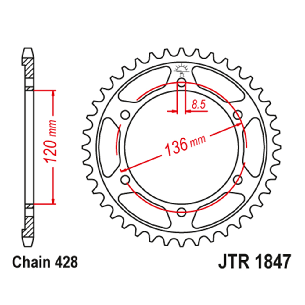 JTR1847-55 Zadnji lančanik JT JTR1847-55-50-15032 (428) 55 zuba