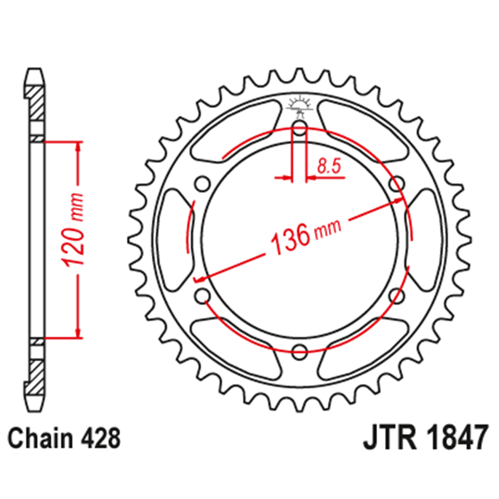 JTR1847-57 Zadnji lančanik JT JTR1847-57-50-15032 (428) 57 zuba