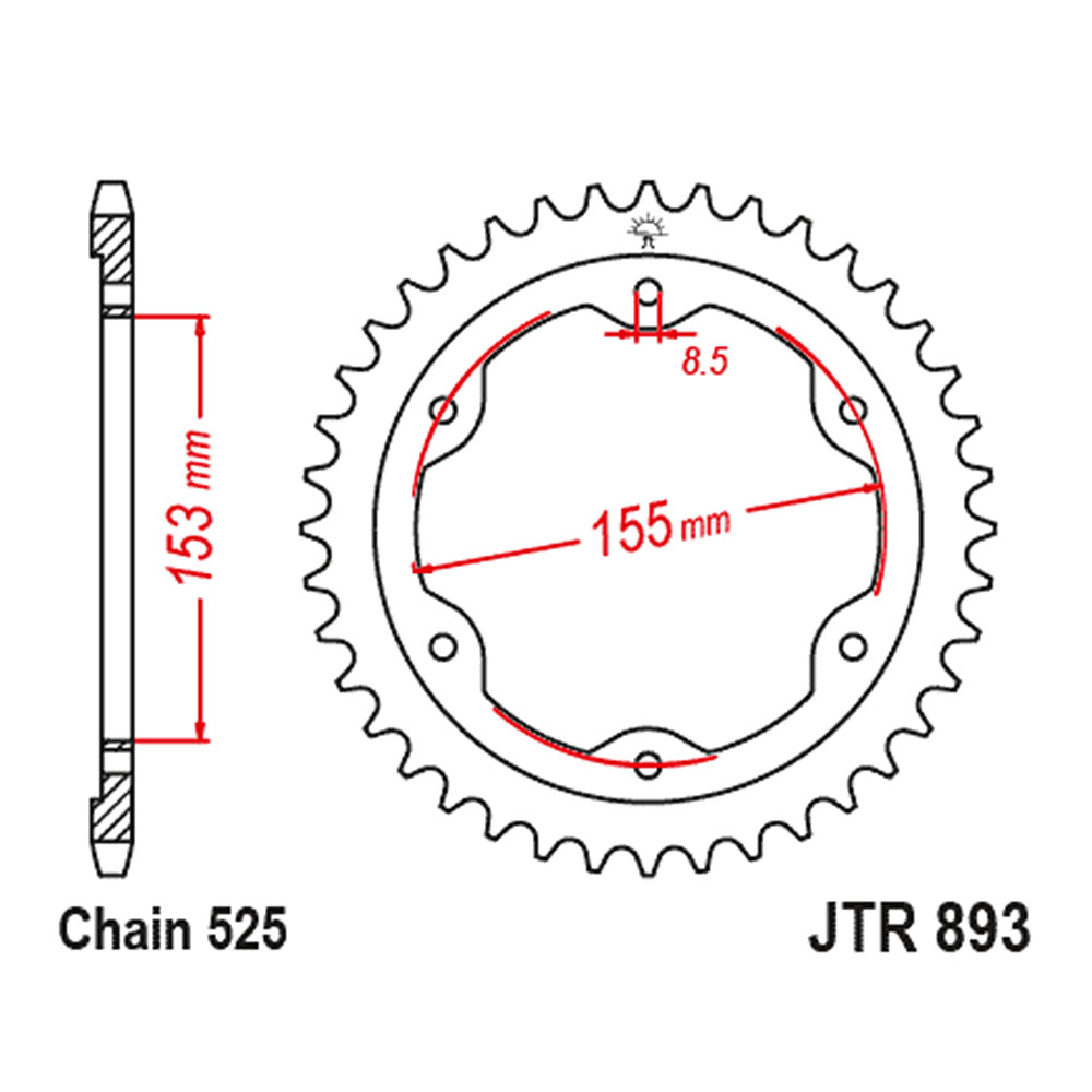 JTR893-38ZBK Zadnji lančanik JT JTR893-38ZBK (525) 38 zuba