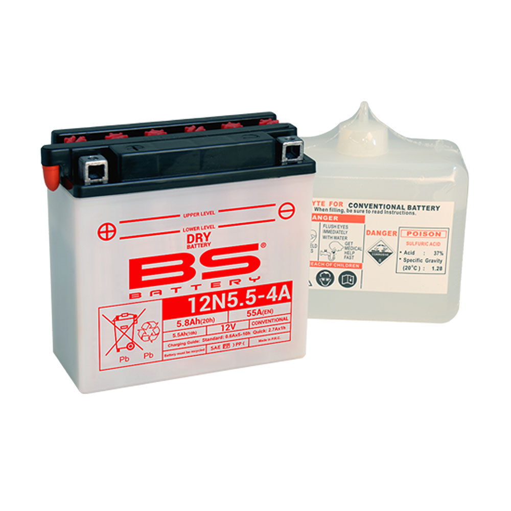 12N5.5-4A BS akumulator 12N5.5-4A 12V 5.5Ah 55A sa kiselinom levi plus (135x60x130)