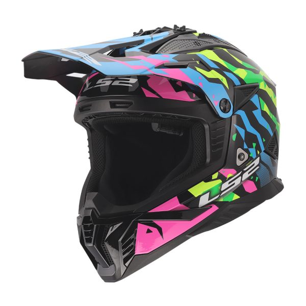 Kaciga LS2 Cross MX708 FAST II GROTESK plavo rozo zelena