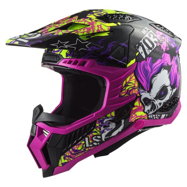 Kaciga LS2 Cross MX703 C X-FORCE CARBON FIRESKULL crno ljubičasta