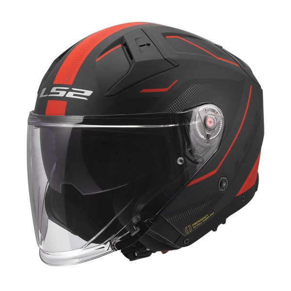 Kaciga LS2 Jet OF603 INFINITY II VEYRON crno sivom crvena sa naočarima