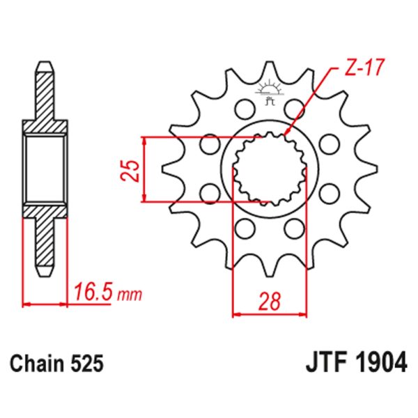 Lančanik prednji JT  JTF1904-16RB (525)16 zuba